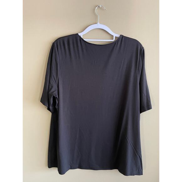 By Chicos Size 3 (XL) Size Black Top With Gold Beading Half Sleeve V-Neck - Picture 2 of 7